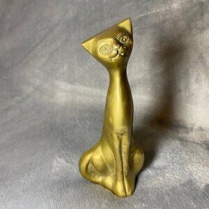 Solid Brass Mid Century Modern Cat figurine 7 inch